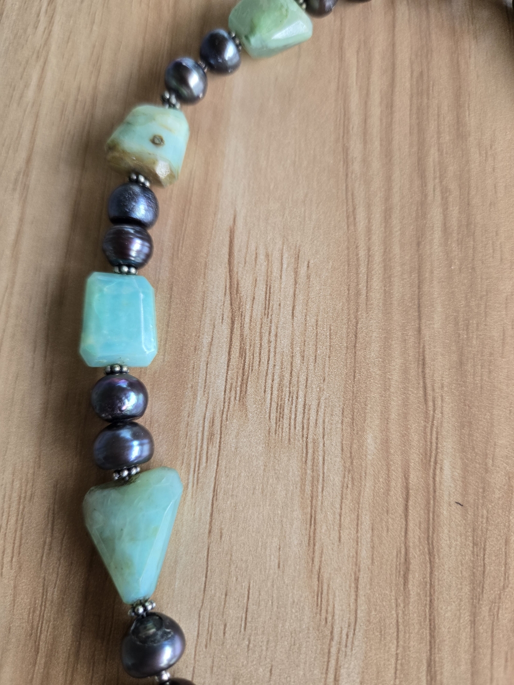 Atrisan Peruvian Opal Lustrous Black Freshwater Pearl Necklace Silvertone Accent - Picture 6 of 11